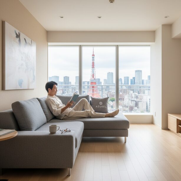 AZUKELがおすすめな人。一都三県在住で大型家具を預け、安い料金で長期保管したいというニーズに合致し、広くなった部屋で快適な生活を送る男性。