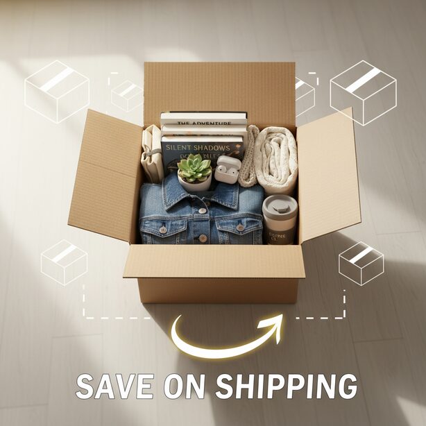 minikuraのMONOプランで、複数のアイテムをまとめて取り出す際の送料。衣類や本を一つの箱に詰めることで、1梱包分の料金で済むためお得になる節約術。