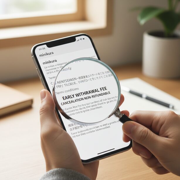 minikuraの取り出し依頼前に知るべき注意点。早期取り出し料金や複数個口の送料、キャンセル規定などを虫眼鏡で確認し、トラブルを未然に防ぐための重要なポイント。